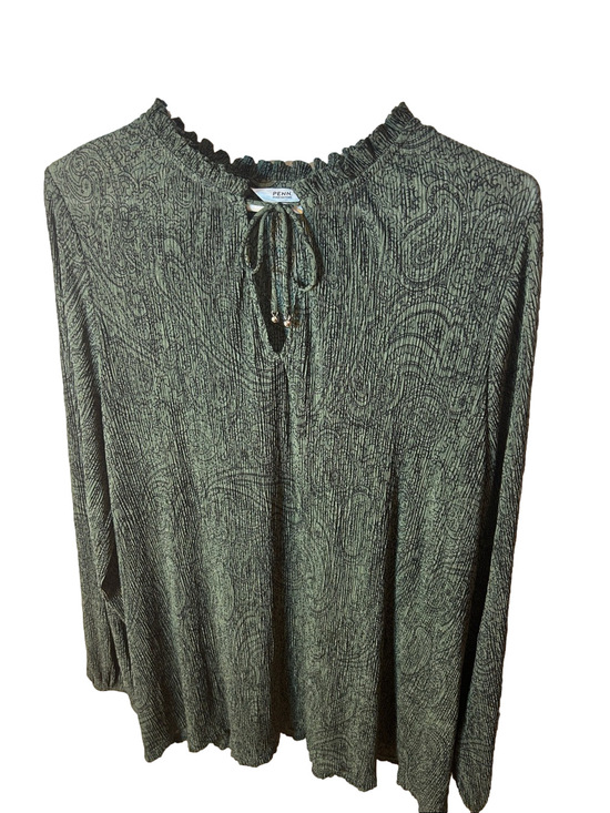 Penningtons Tops - Pennington’s Boho Green Paisley Crepe Long Sleeve Peasant Top size 1x